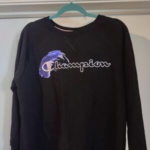 Champion Black Crewneck with Purple Accent